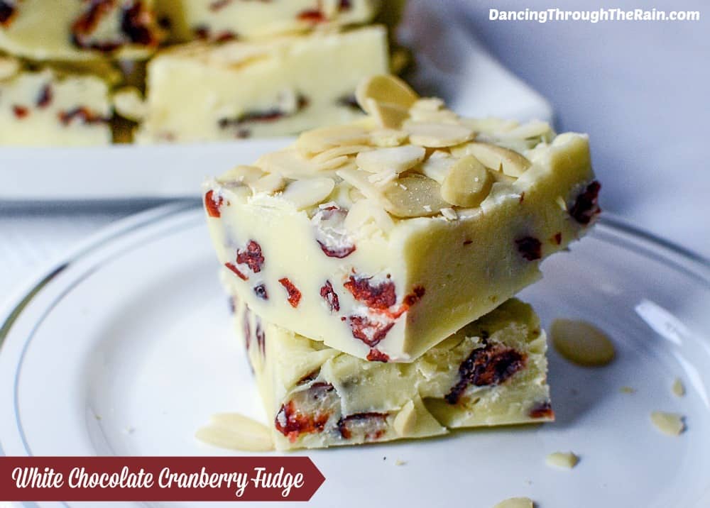 White Chocolate Cranberry Fudge With Almonds Dancing Through the Rain