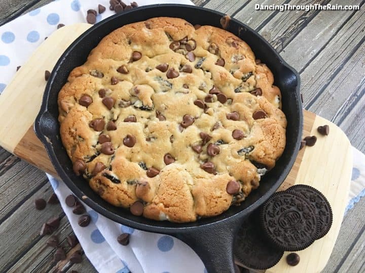 Cast Iron Chocolate Chip Cookie With Oreos Dancing Through the Rain