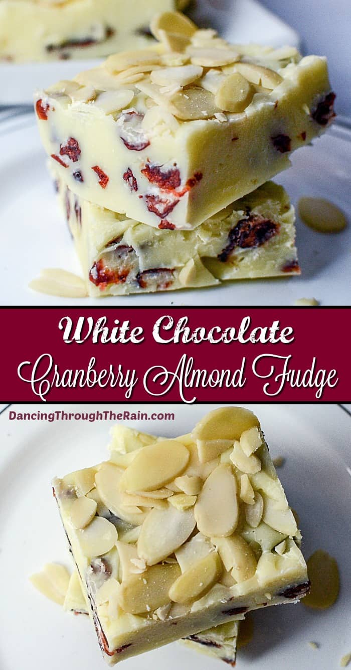 White Chocolate Cranberry Fudge With Almonds Dancing Through the Rain