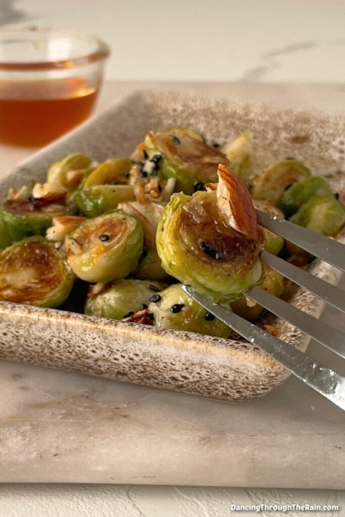 Pan Fried Brussels Sprouts With Almonds Dancing Through the Rain