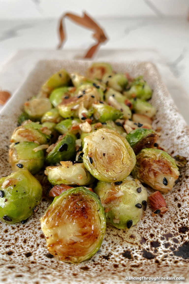 Pan Fried Brussels Sprouts With Almonds Dancing Through the Rain