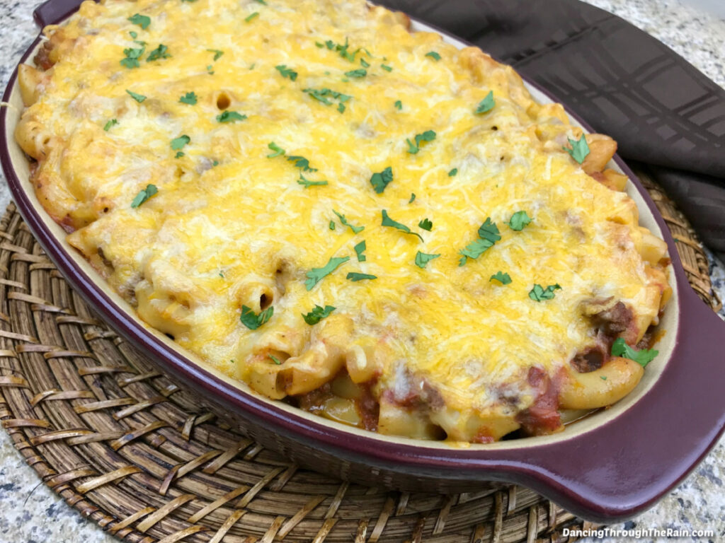 Homemade Beefaroni Casserole With Cheese - Dancing Through the Rain